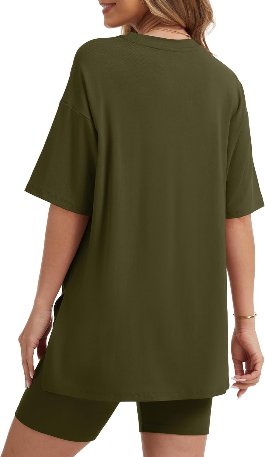 Women'S 2 Piece Lounge Sets 2026 Casual Summer Airport Travel Outfits Oversized Shirts Biker Shorts Matching Clothing