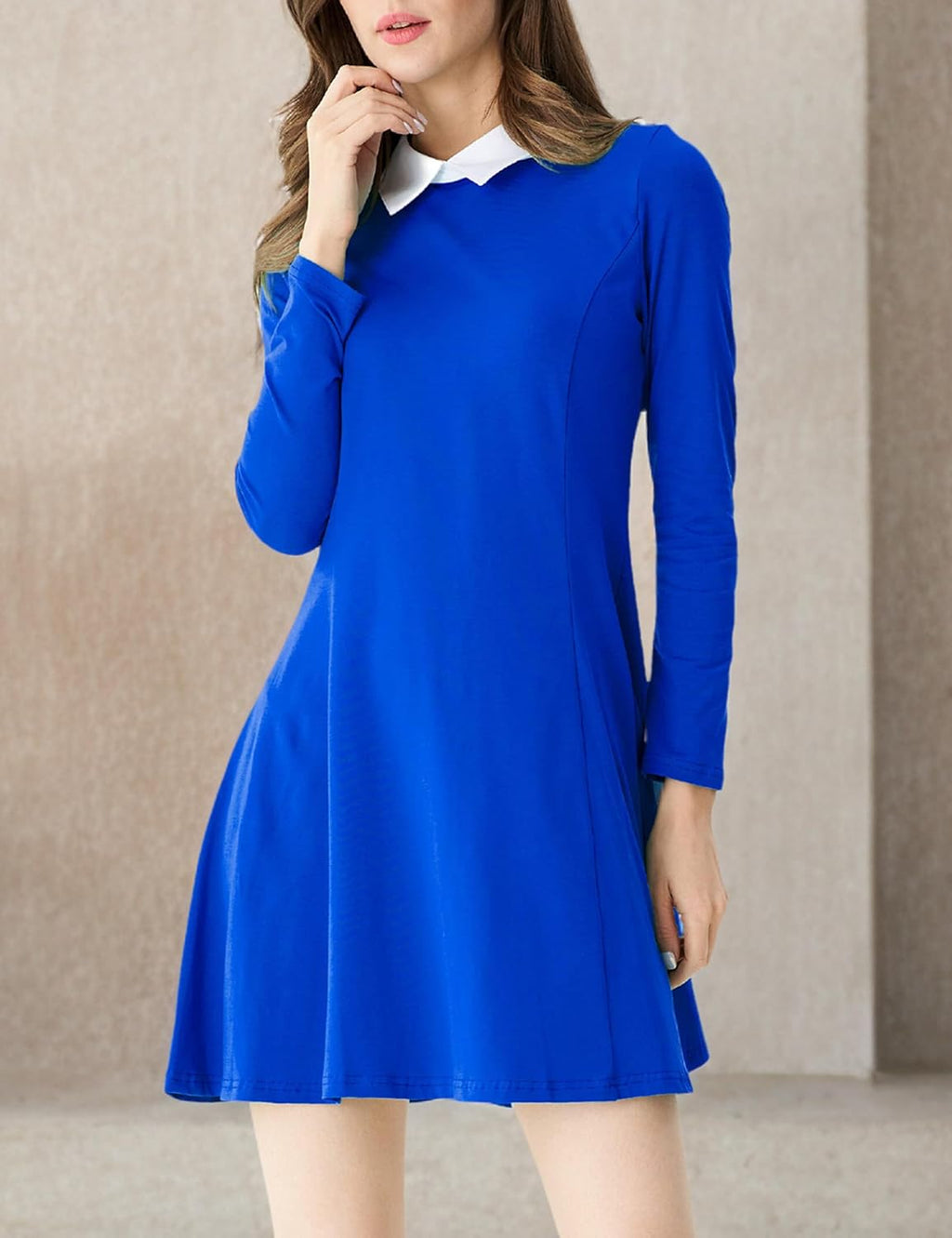 Women's Long Sleeve Casual Fall Dress 2025 with Peter Pan Collar - A-Line Fit and Flare Skater Style