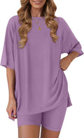 Women'S 2 Piece Lounge Sets 2026 Casual Summer Airport Travel Outfits Oversized Shirts Biker Shorts Matching Clothing