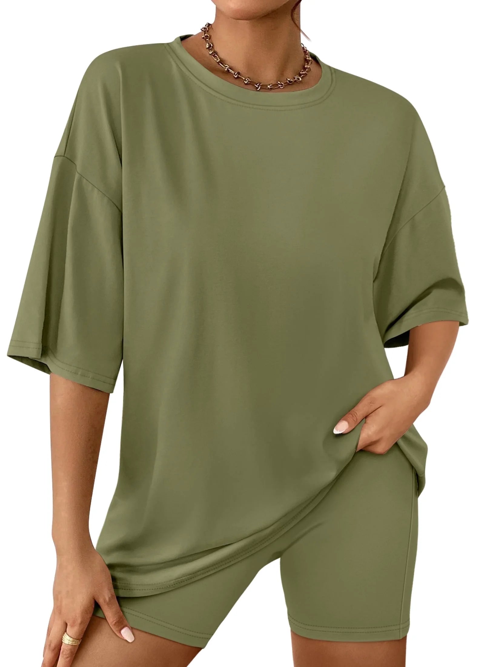 2 Piece Outfit for Women Lounge Sets Oversized Tshirts Matching Biker Short Summer Clothing, Sizes S-2XL