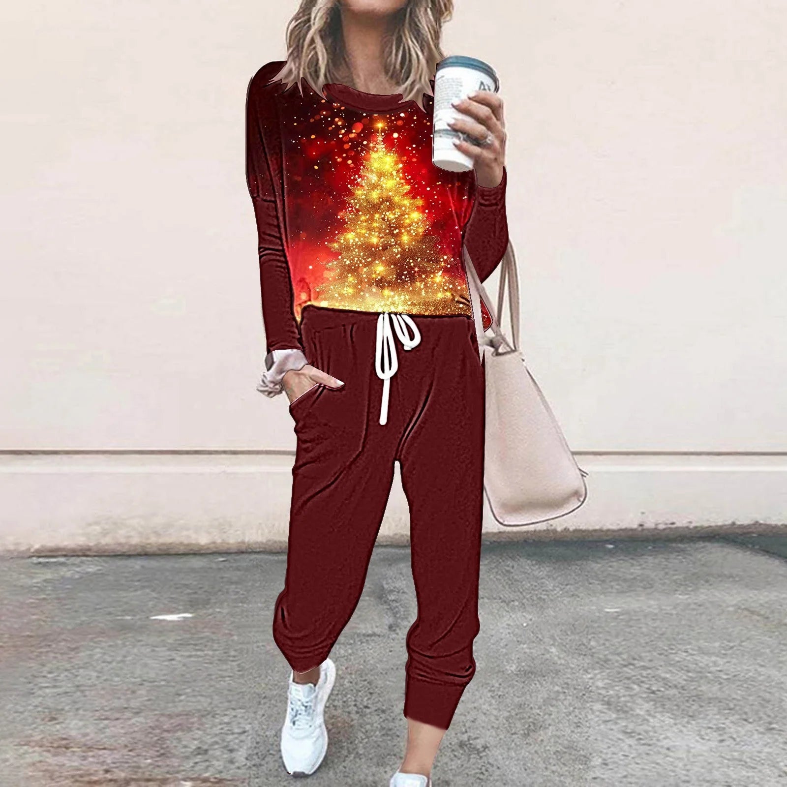 Christmas Set Women,Sweatsuits for Women Sets 2 Piece Christmas Outfits Glitter Xmas Tree Print Casual Lounge Sets Holiday Two Piece Sweat Suits Joggers Tracksuit Multicolor,S