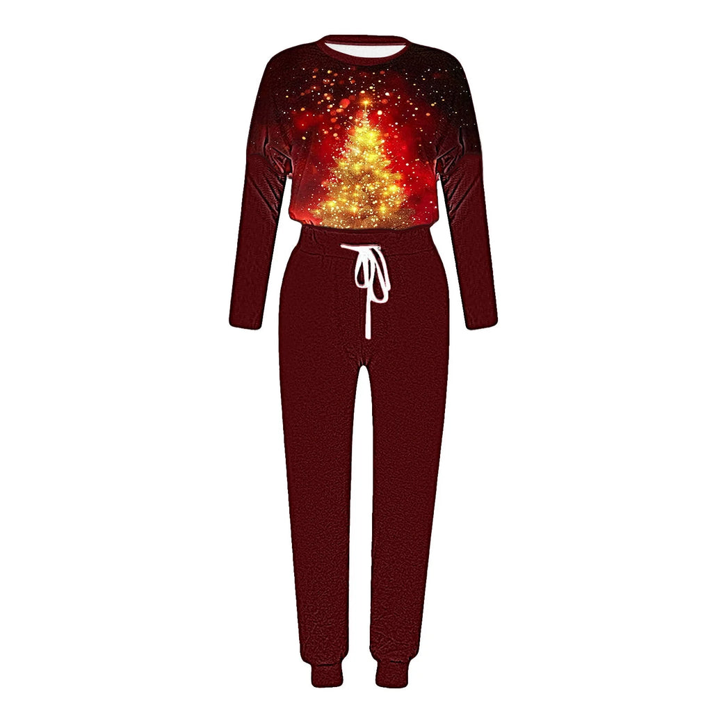 Christmas Set Women,Sweatsuits for Women Sets 2 Piece Christmas Outfits Glitter Xmas Tree Print Casual Lounge Sets Holiday Two Piece Sweat Suits Joggers Tracksuit Multicolor,S