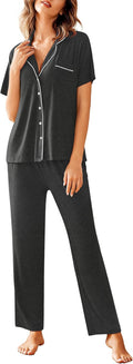 Women Pajamas Set Notch Collar Soft Sleepwear Pjs Short Sleeve Button down Nightwear with Long Pants