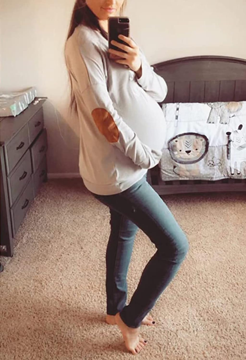 Womens Cozy Long Sleeve Plain Color Slim Fit Jersey Top Grey XL