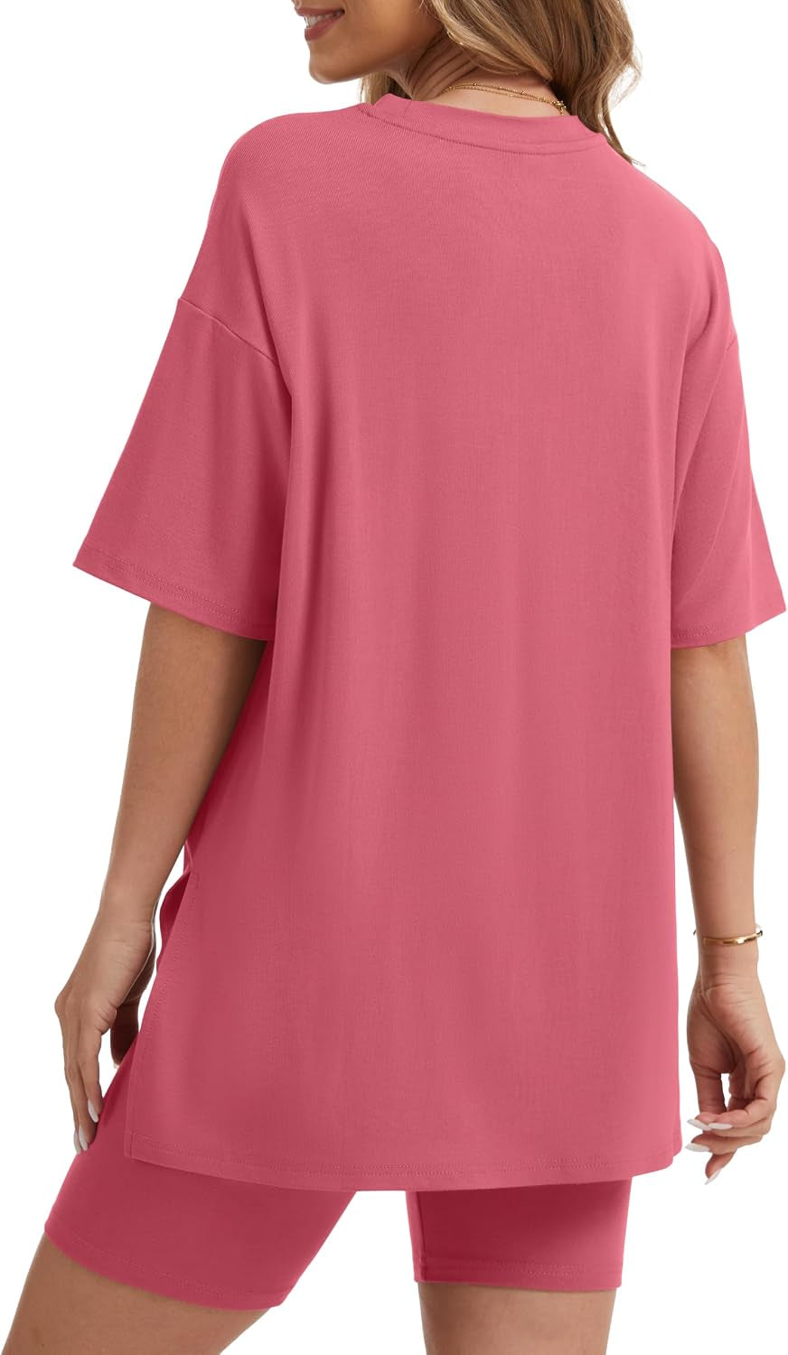 Women'S 2 Piece Lounge Sets 2026 Casual Summer Airport Travel Outfits Oversized Shirts Biker Shorts Matching Clothing