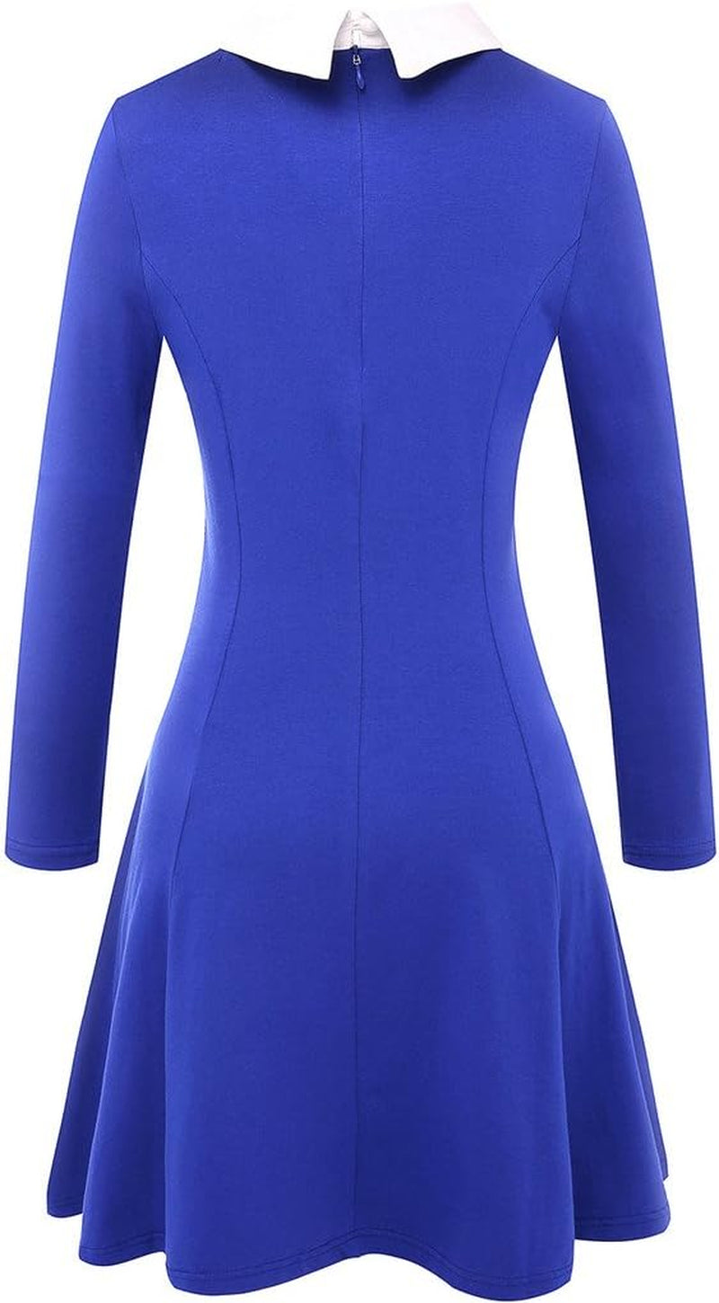 Women's Long Sleeve Casual Fall Dress 2025 with Peter Pan Collar - A-Line Fit and Flare Skater Style