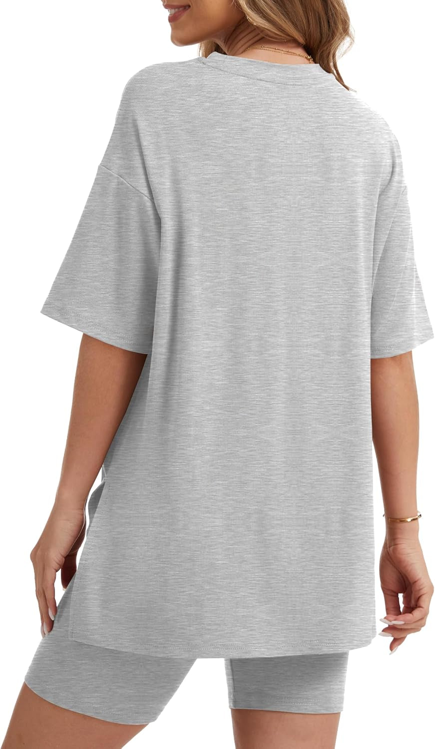 Women'S 2 Piece Lounge Sets 2026 Casual Summer Airport Travel Outfits Oversized Shirts Biker Shorts Matching Clothing