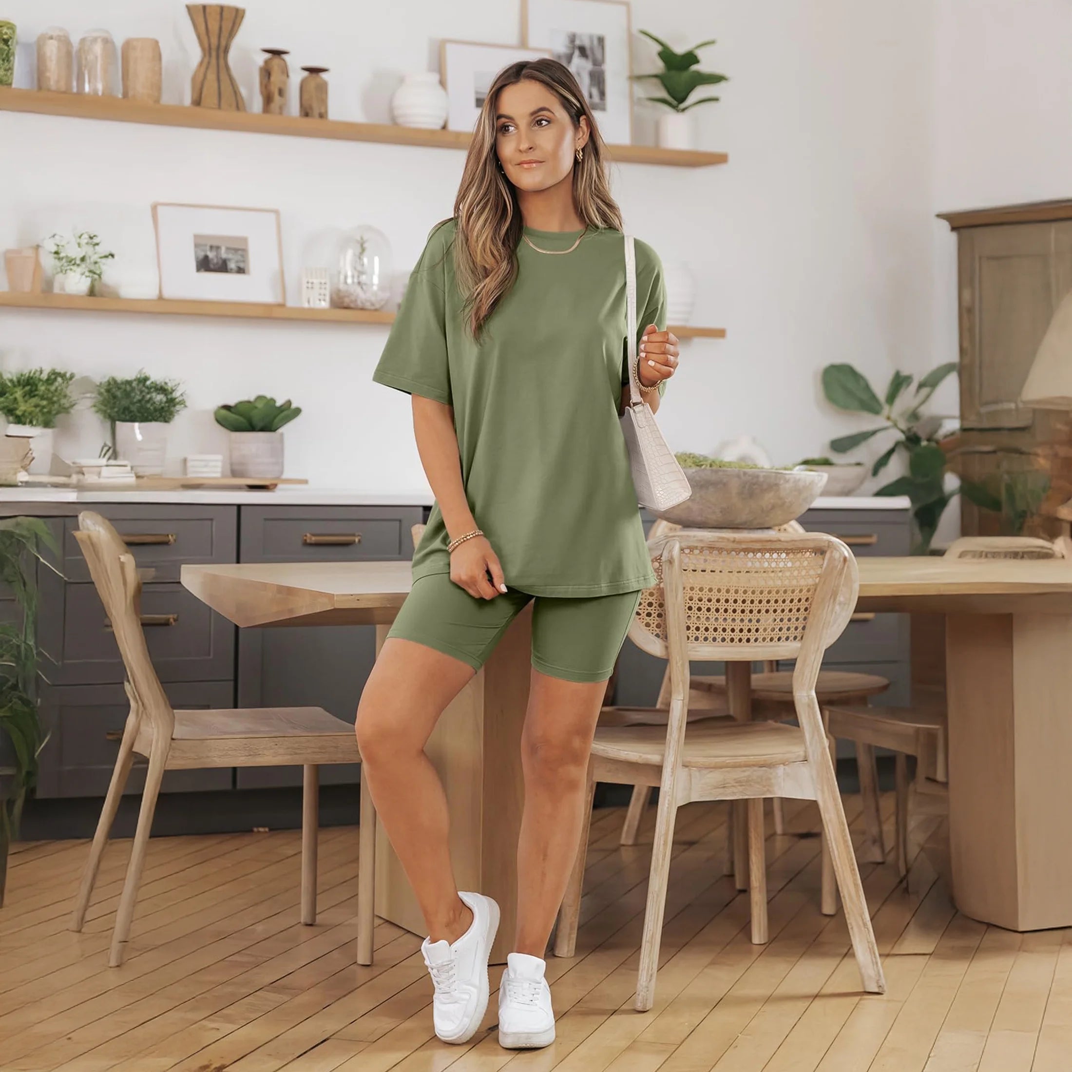 2 Piece Outfit for Women Lounge Sets Oversized Tshirts Matching Biker Short Summer Clothing, Sizes S-2XL