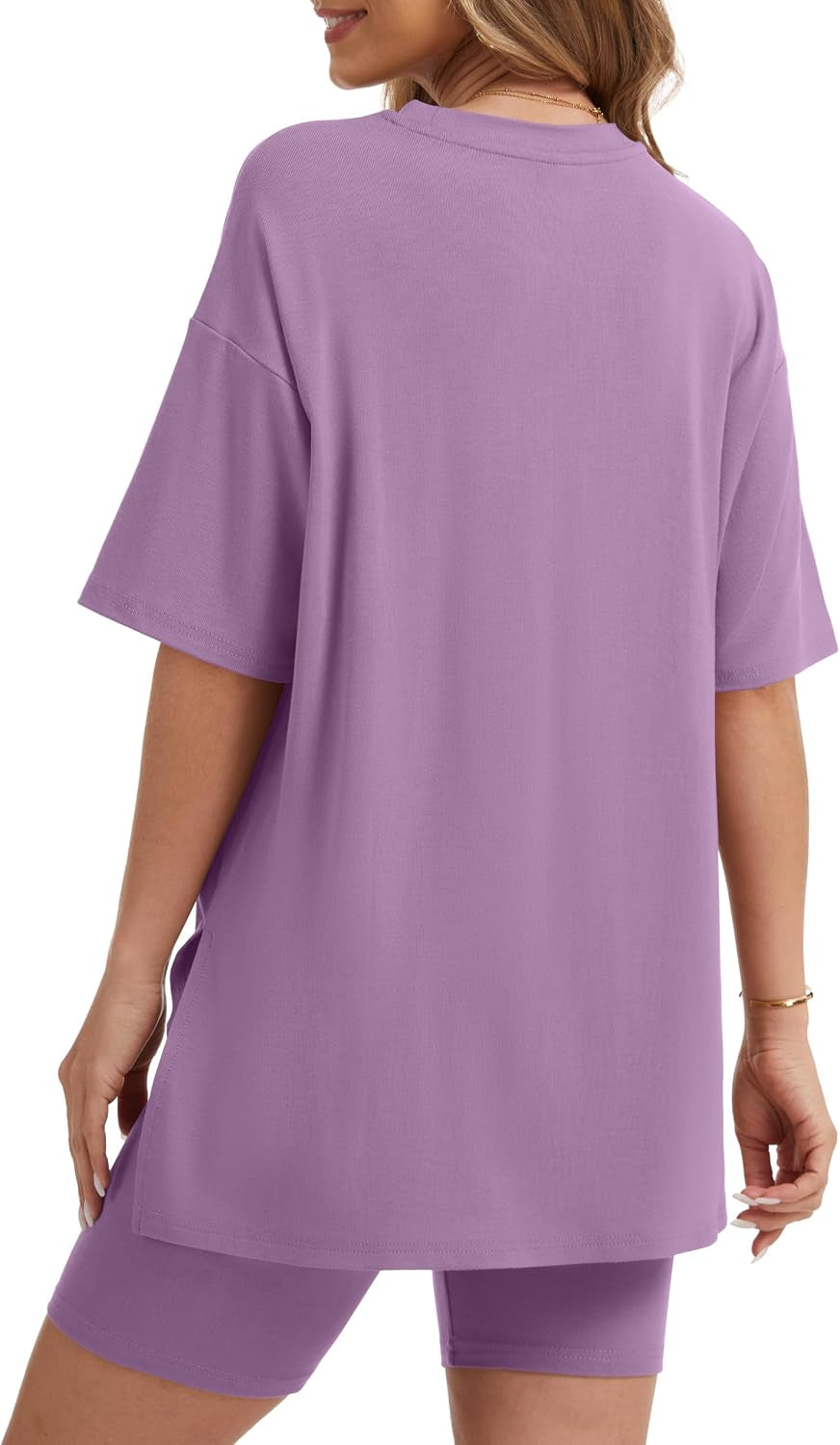 Women'S 2 Piece Lounge Sets 2026 Casual Summer Airport Travel Outfits Oversized Shirts Biker Shorts Matching Clothing