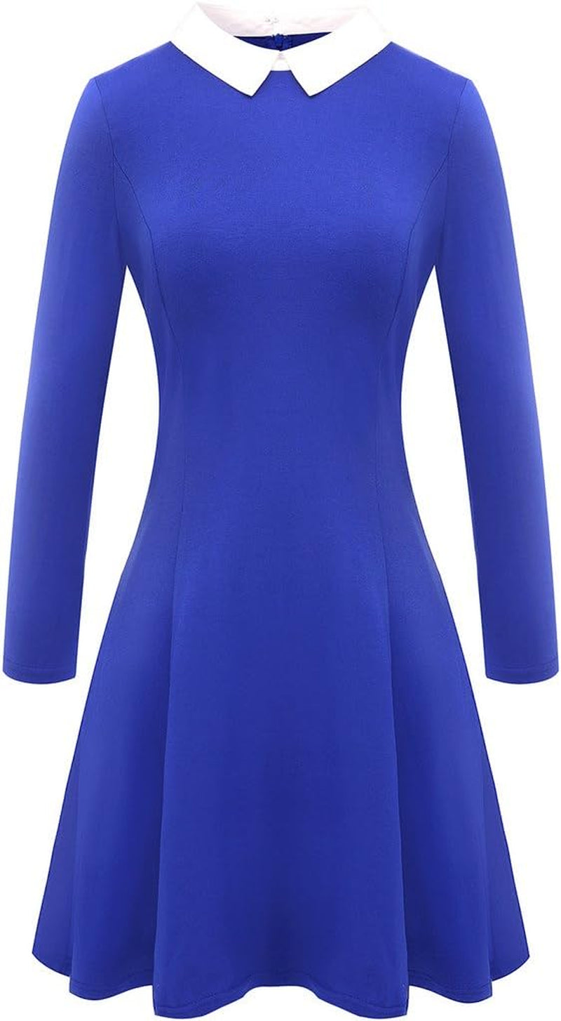 Women's Long Sleeve Casual Fall Dress 2025 with Peter Pan Collar - A-Line Fit and Flare Skater Style