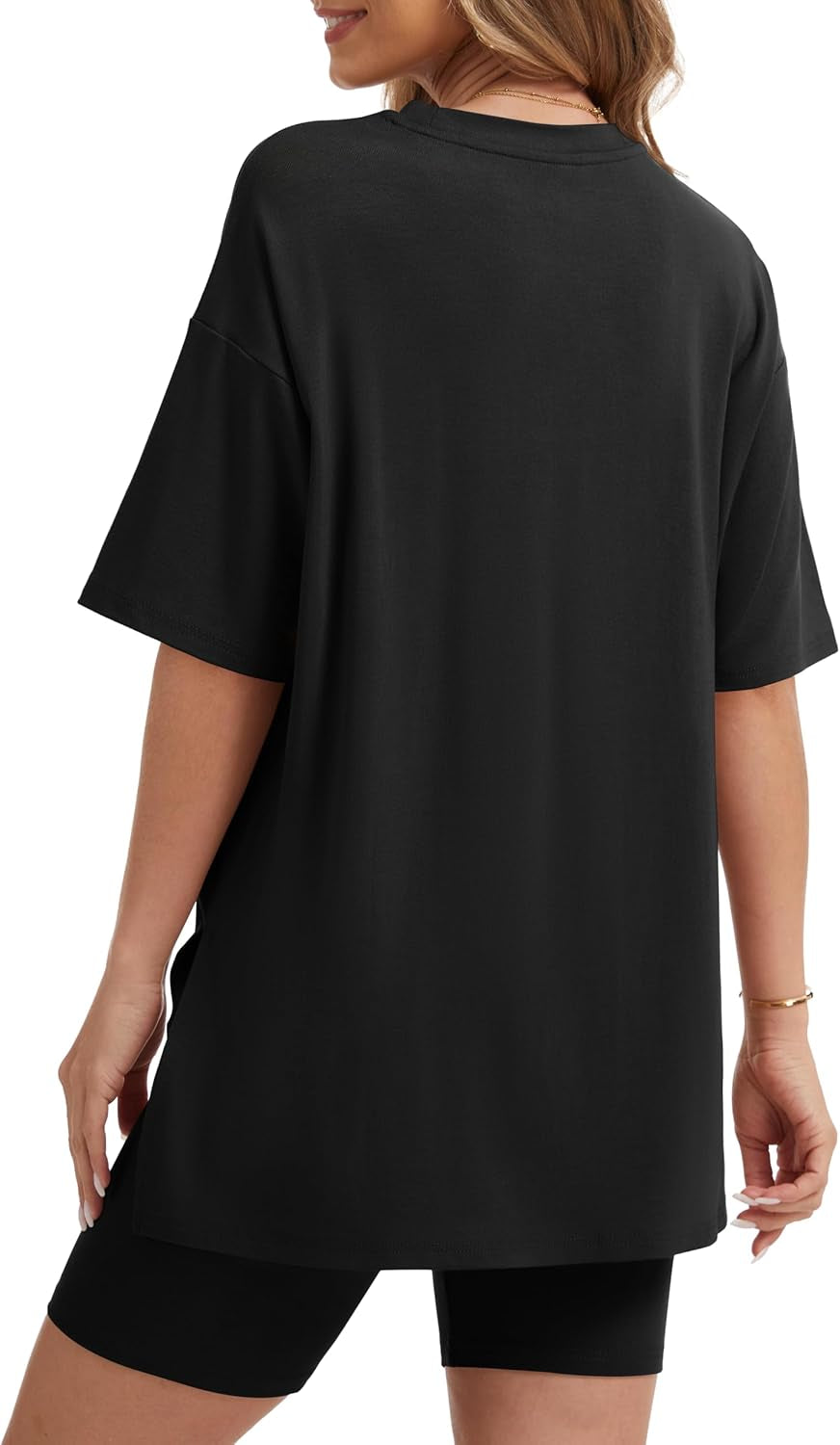 Women'S 2 Piece Lounge Sets 2026 Casual Summer Airport Travel Outfits Oversized Shirts Biker Shorts Matching Clothing