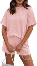 Women'S 2 Piece Sets Short Sleeve Outfits Ribbed Textured Knit Lounge Shorts Set Oversized Tracksuit Matching Sets