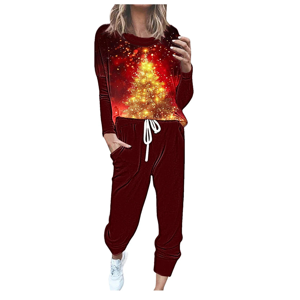 Christmas Set Women,Sweatsuits for Women Sets 2 Piece Christmas Outfits Glitter Xmas Tree Print Casual Lounge Sets Holiday Two Piece Sweat Suits Joggers Tracksuit Multicolor,S